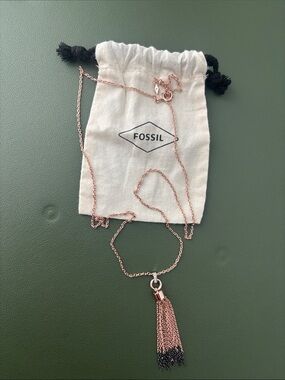 Fossil Rose Tassel Pendant Chain Necklace